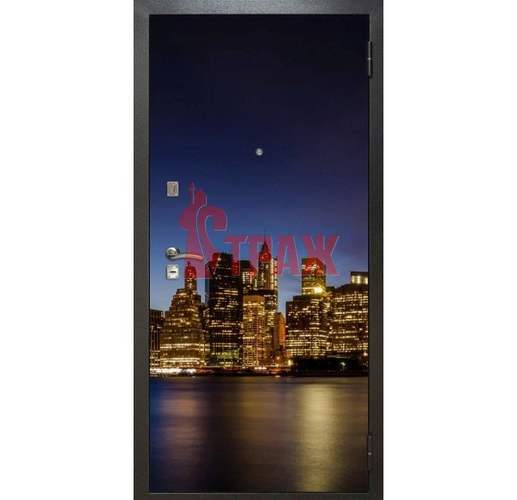 дверь входная из металла с фотопечатью ночной город