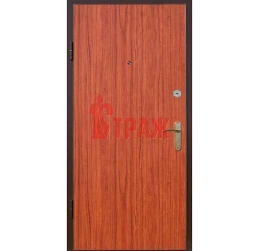 стандартная дверь из металла с ламинированной панелью в качестве отделки внешнего полотна